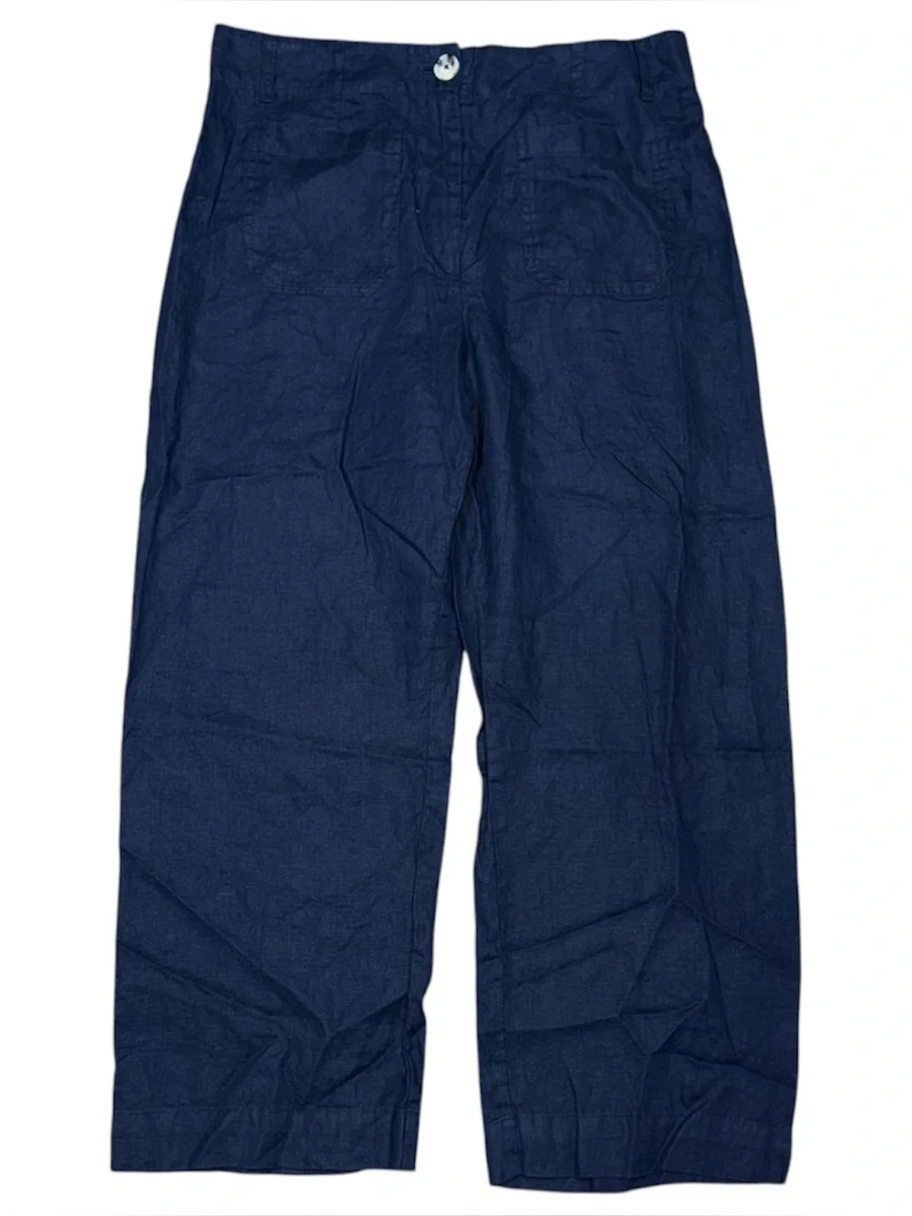Quince 100% European Linen Patch Pocket Wide Leg Pants Navy 12 High Rise Utility